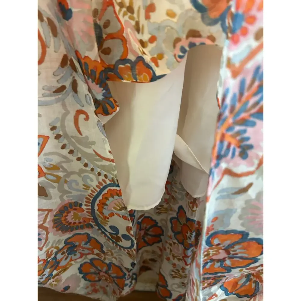 MSK orange blue floral lined dress wedding Small high low cinch waist